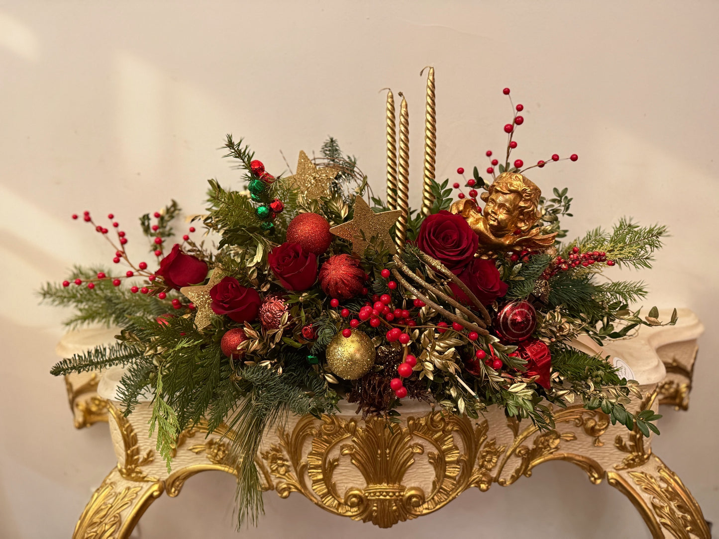 Golden Cherub Christmas Centerpiece.