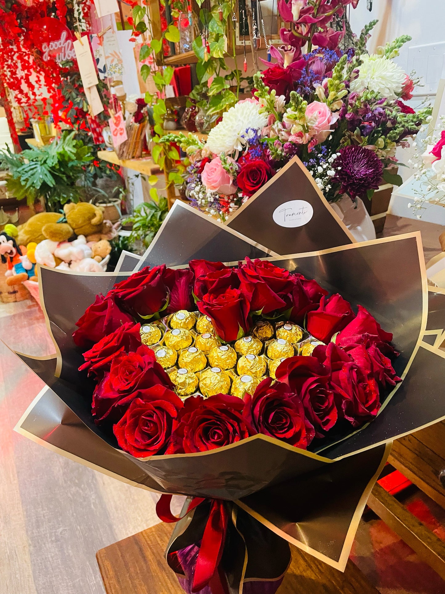 Ruby Bloom Red Roses & Ferrero Heart