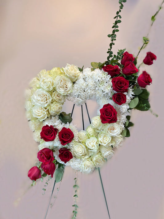 Eternal Love: White Heart of Roses with Crimson Arrow.