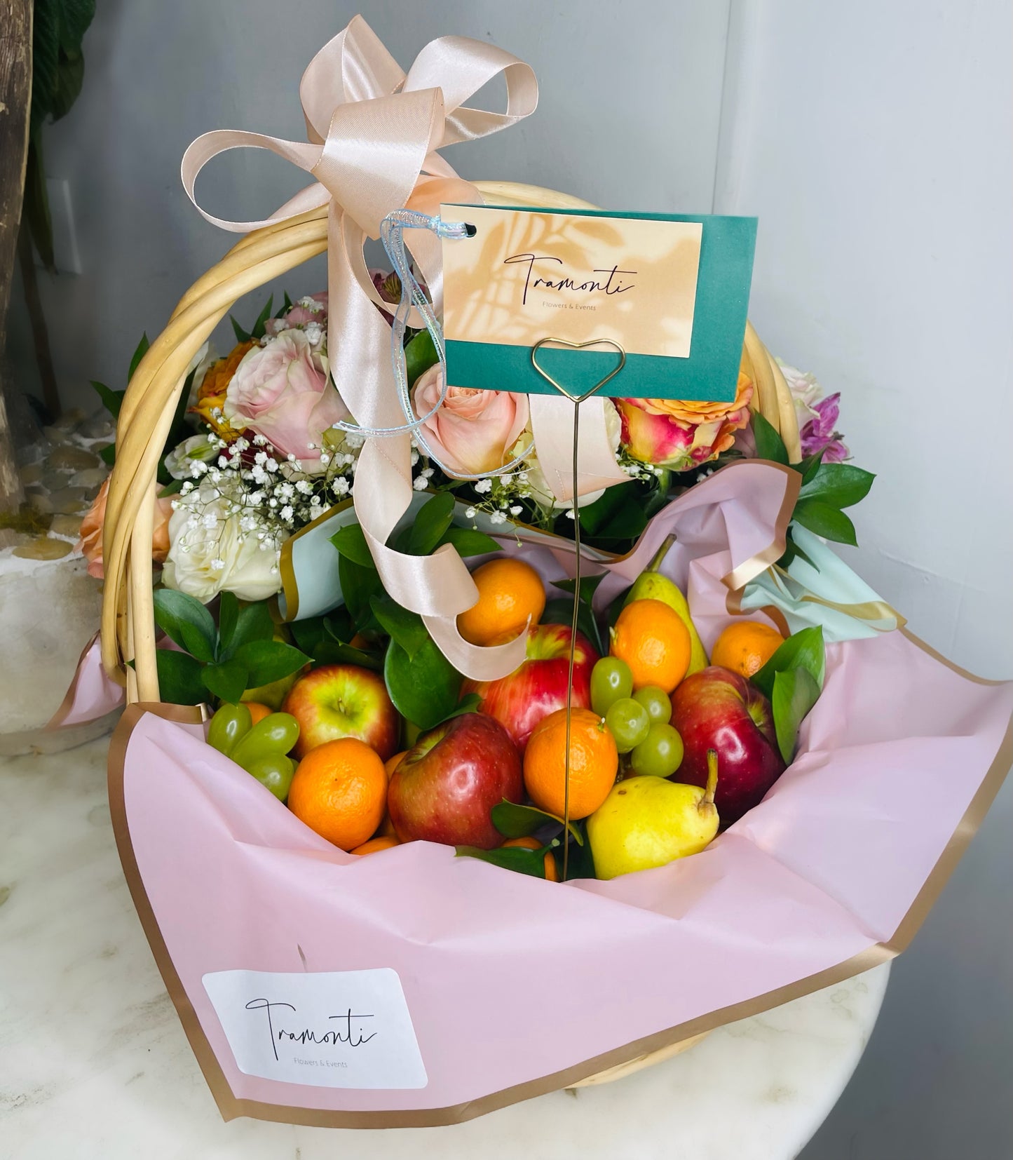 My most beautiful wishes floral and fruit basket