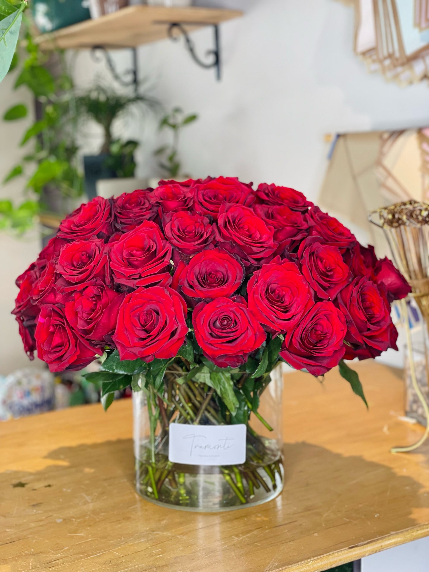 Crimson Romance red premium roses arrangement