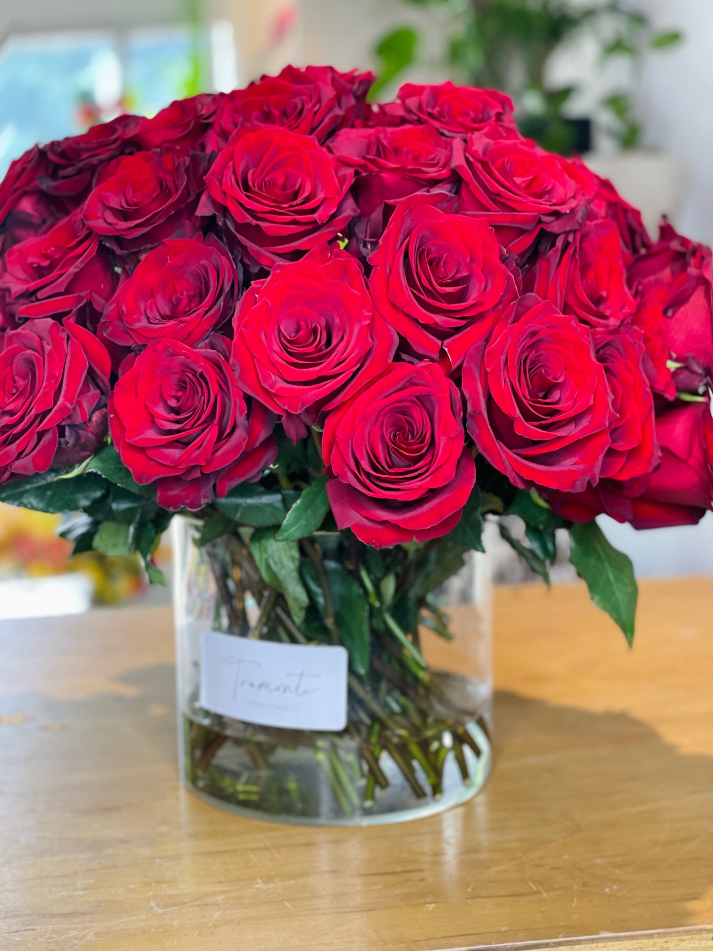 Crimson Romance red premium roses arrangement