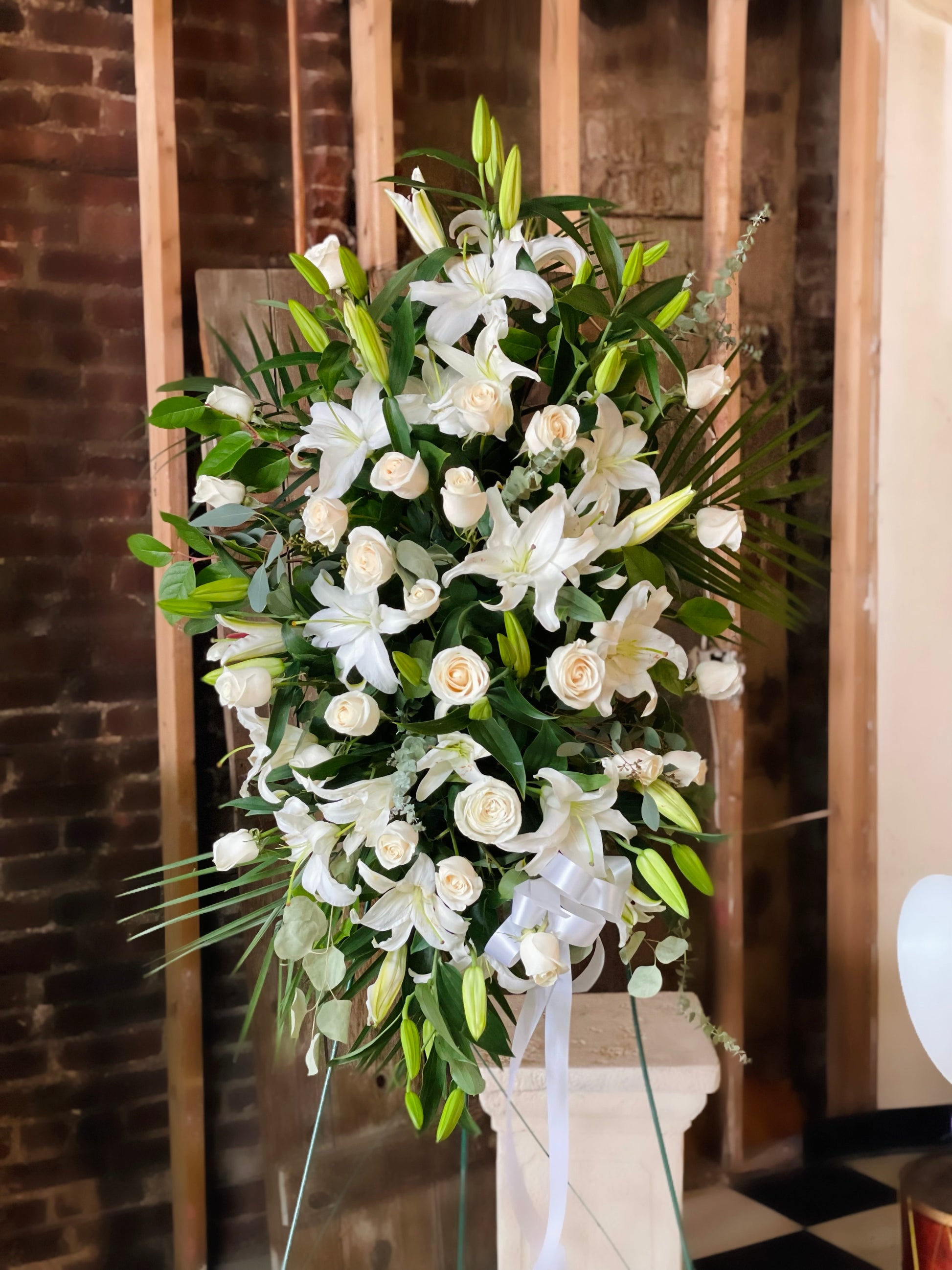 White symphony Standing Spray - Tramonti Flowers & Events